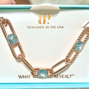 MARCH 2026 Rose Gold Necklace with Aqua Blue Crystal Accents